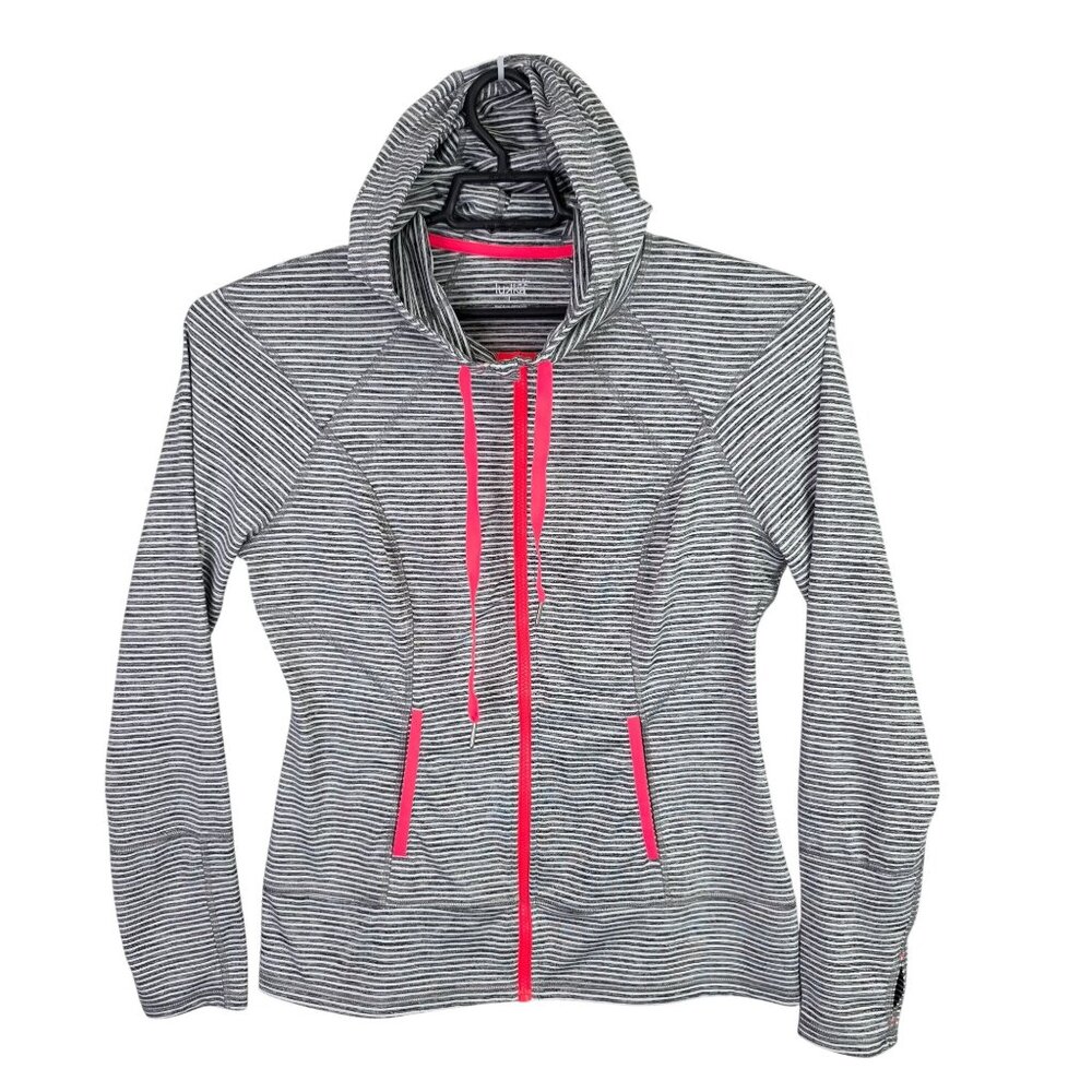 Womens Lulika Striped Gray & Pink Full Zip Hooded Jacket Polyester Spandex Size